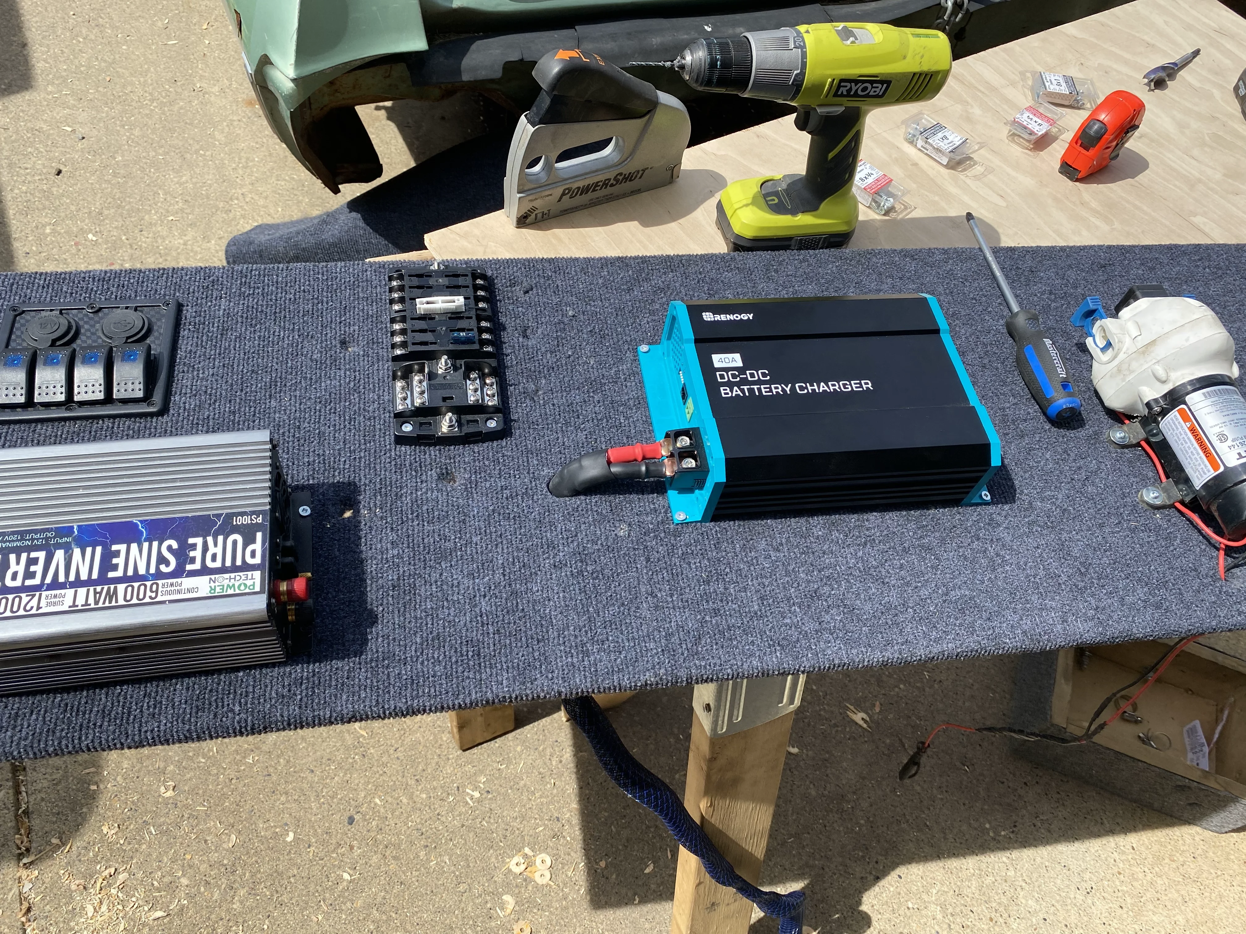Electrical components laid out on mounting board